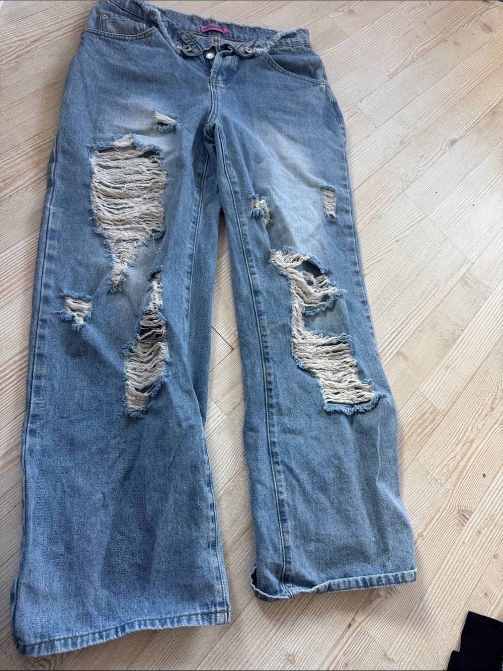 Edikted Light Blue Distressed Wide-Leg Jeans